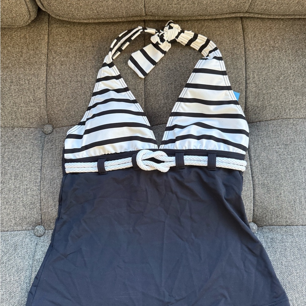 Bleu Rod Beattie Striped Halter Bikini in Black and White